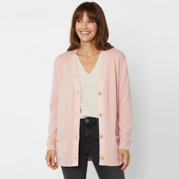 Vintage A.&C. Camarlinghi Firenze Long Wool Cardigan Pink Channel Gold Buttons - Picture 1 of 15